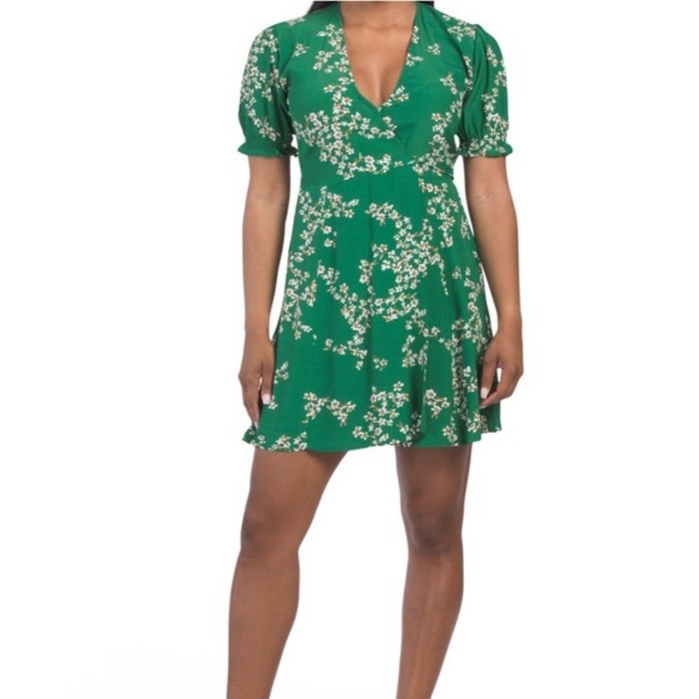 Faithfull The Brand | Mira Puff Sleeve Mini Dress Green Floral Size US 4